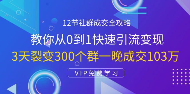 12节社群成交全攻略:从0到1快速引流变现,3天裂变300个群一晚成交103万-第一资源库