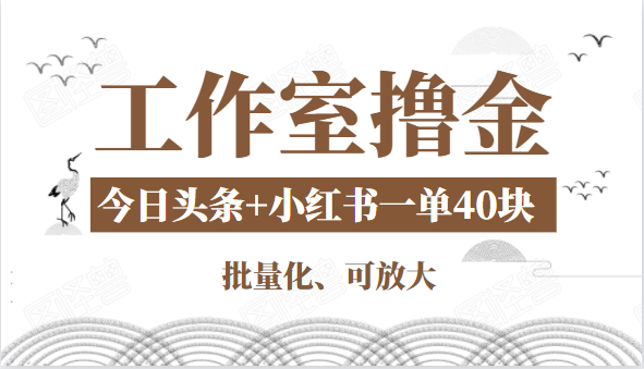 工作室撸金二件套:撸今日头条原创收益+小红书一单利润40块项目-第一资源库
