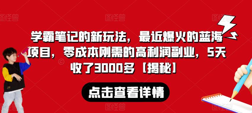 学霸笔记的新玩法,最近爆火的蓝海项目,零成本刚需的高利润副业,5天收了3000多【揭秘】-第一资源库