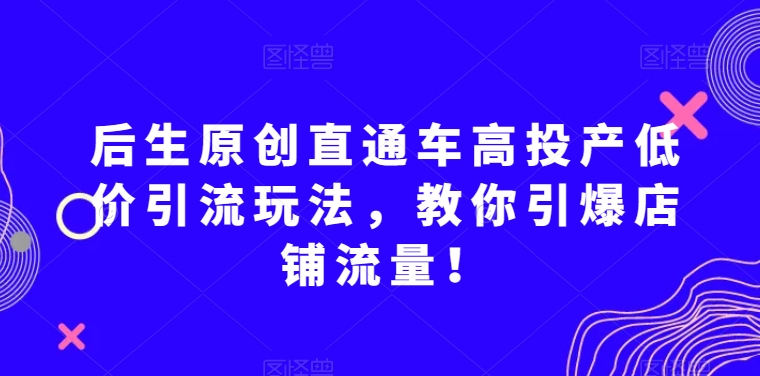 后生原创直通车高投产低价引流玩法,教你引爆店铺流量!-第一资源库