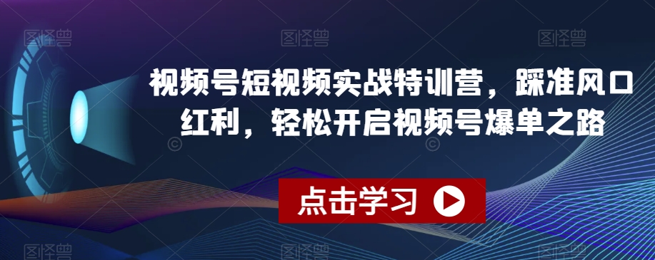 视频号短视频实战特训营,踩准风口红利,轻松开启视频号爆单之路-第一资源库