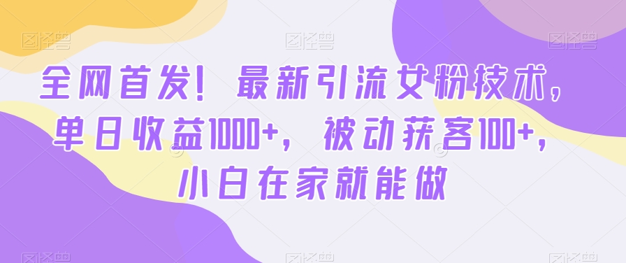 全网首发!最新引流女粉技术,单日收益1000+,被动获客100+,小白在家就能做【揭秘】-第一资源库