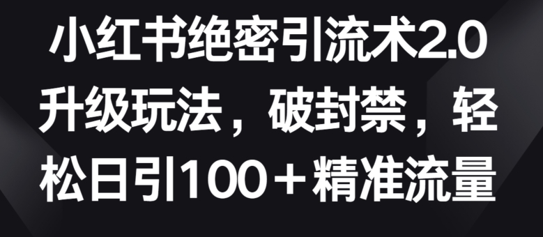 小红书绝密引流术2.0升级玩法,破封禁,轻松日引100+精准流量【揭秘】-第一资源库