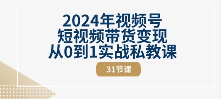 2024年视频号短视频带货变现从0到1实战私教课(31节视频课)-第一资源库