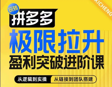 拼多多极限拉升盈利突破进阶课，​从算法到玩法，从玩法到团队搭建，体系化系统性帮助商家实现利润提升-第一资源库