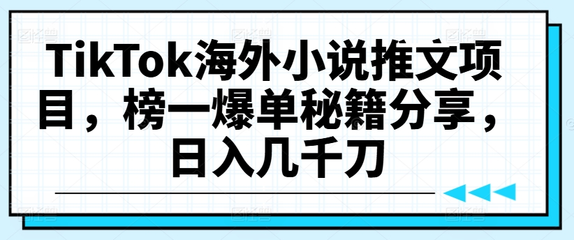 TikTok海外小说推文项目，榜一爆单秘籍分享，日入几千刀-第一资源库