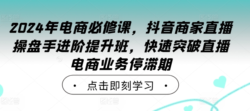 2024年电商必修课，抖音商家直播操盘手进阶提升班，快速突破直播电商业务停滞期-第一资源库