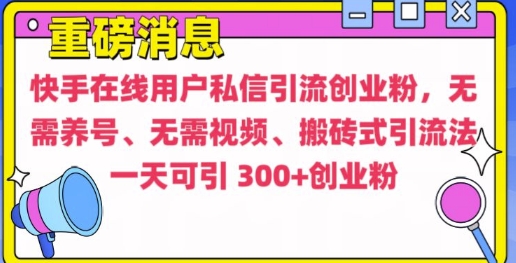 快手最新引流创业粉方法,无需养号、无需视频、搬砖式引流法【揭秘】-第一资源库
