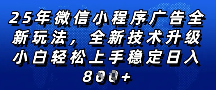 2025年微信小程序全新玩法纯小白易上手，稳定日入多张，技术全新升级，全网首发【揭秘】-第一资源库