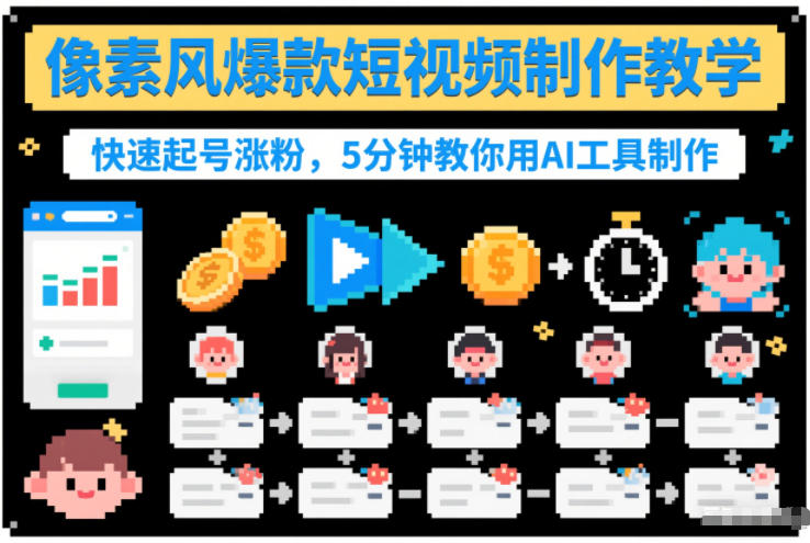 像素风爆款短视频制作教学，快速起号涨粉，5分钟教你用AI工具制作-第一资源库