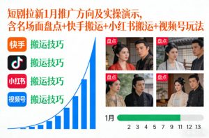 短剧拉新1月推广方向及实操演示,含名场面盘点+快手搬运+小红书搬运+视频号玩法-第一资源库