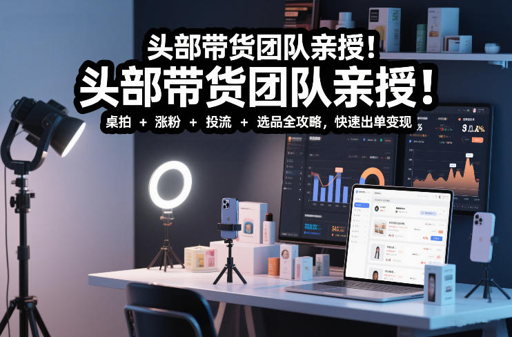 头部带货团队亲授！专业短视频实拍带货课：桌拍+涨粉+投流+选品全攻略，快速出单变现，月入2w+-第一资源库