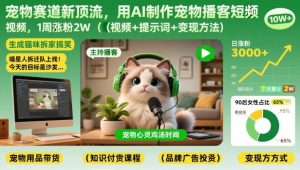 宠物赛道新顶流,用AI制作宠物播客短视频,1周涨粉2W(视频+提示词+变现方法)-第一资源库