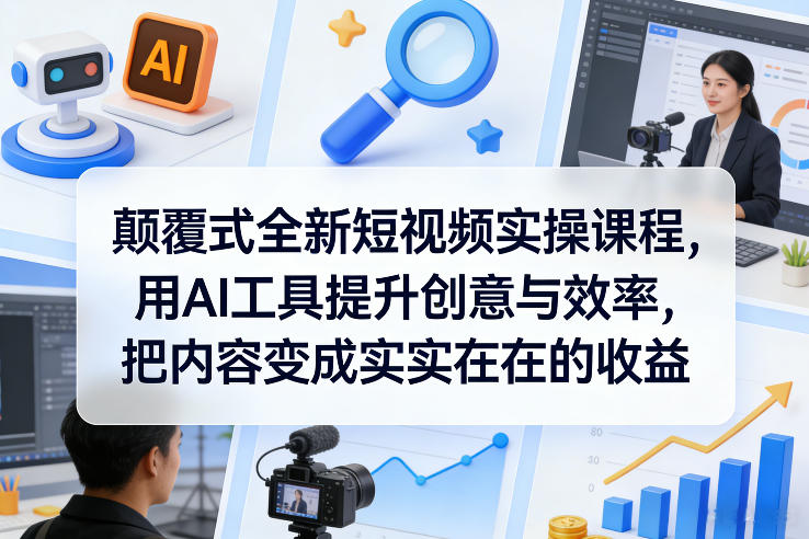 颠覆式全新短视频实操课程，用AI工具提升创意与效率，把内容变成实实在在的收益-第一资源库