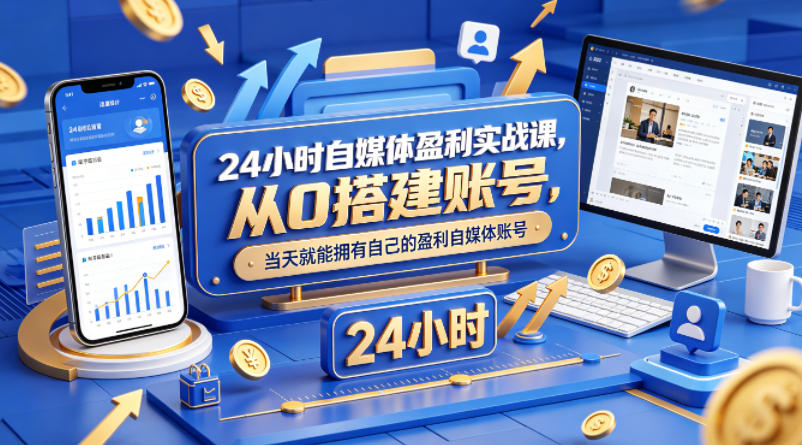 24小时自媒体盈利实战课，从0搭建账号，当天就能拥有自己的盈利自媒体账号-第一资源库