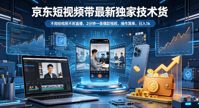 京东短视频带货最新独家技术，不用拍视频不用直播，2分钟一条爆款视频，操作简单，日入1k+【揭秘】-第一资源库