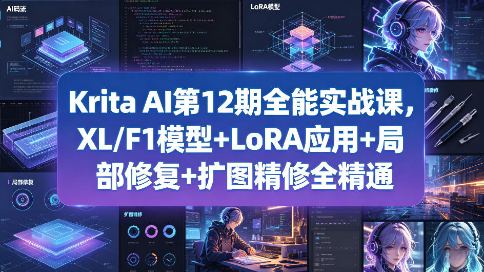 Krita AI第12期全能实战课，XL/F1模型+LoRA应用+局部修复+扩图精修全精通-第一资源库