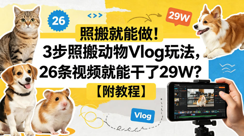 照搬就能做！3步照搬动物Vlog玩法，26条视频就能干了29W？【附教程】【赠coze一键生成工作流】-第一资源库