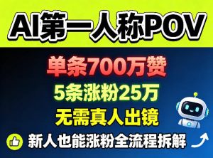 AI第一人称POV，单条700W赞，5条涨粉25W，无需真人出镜，新人也能涨粉全流程拆解-第一资源库