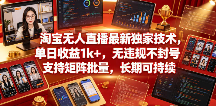 淘宝无人直播最新独家技术，单日收益1k+，无违规不封号，支持矩阵批量，长期可持续【揭秘】-第一资源库