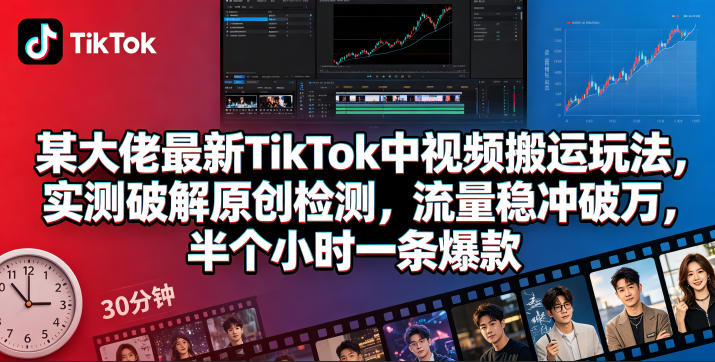 某大佬最新TikTok中视频搬运玩法，实测破解原创检测，流量稳冲破万，半个小时一条爆款-第一资源库