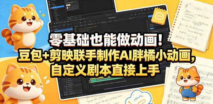零基础也能做动画！豆包+剪映联手制作AI胖橘小动画，自定义剧本直接上手-第一资源库