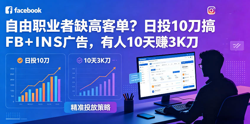 自由职业者缺高客单？日投10刀搞FB+INS广告，有人10天赚3K刀！【原创双语字幕】-第一资源库