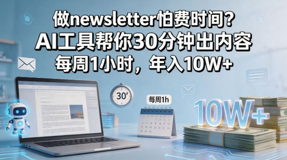 做newsletter怕费时间？AI工具帮你30分钟出内容，每周1小时，年入10W+！【原创双语字幕】-第一资源库