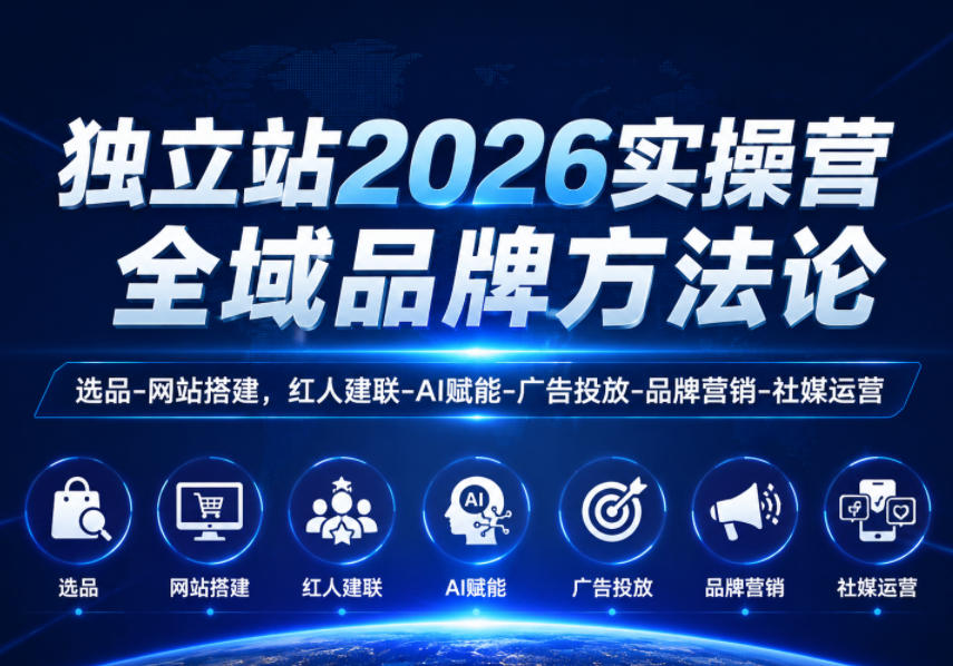 独立站2026实操营，全域品牌方法论，选品-网站搭建，红人建联-AI赋能-广告投放-品牌营销-社煤运营-第一资源库
