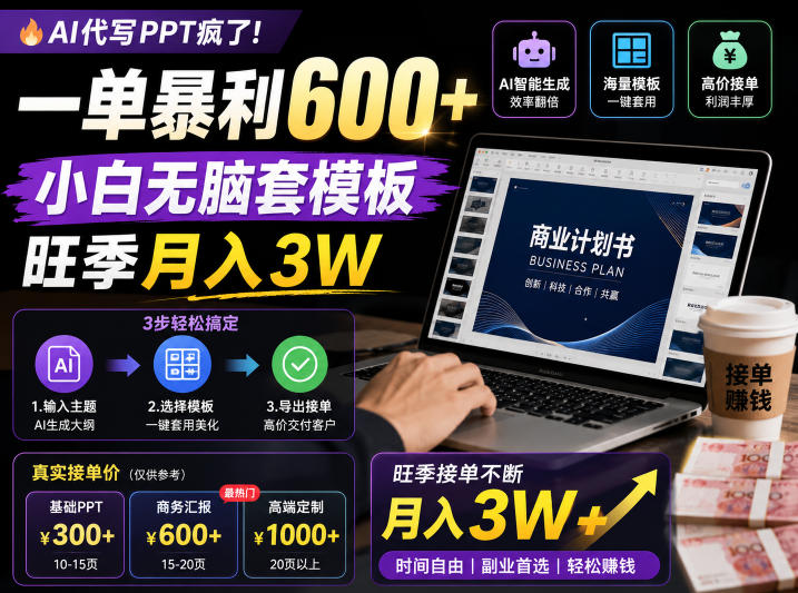 AI代写PPT疯了！一单暴利600+，小白无脑套模板，旺季月入3W，不用苦哈哈引流【揭秘】-第一资源库