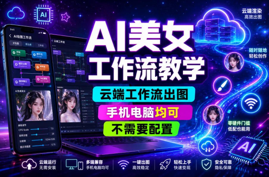 AI美女工作流教学，云端工作流出图，手机电脑均可，不需要配置，快速起号涨粉-第一资源库