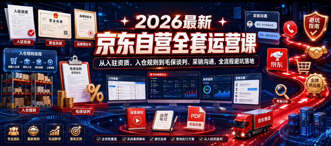 2026最新京东自营全套运营课，从入驻资质、入仓规则到毛保谈判、采销沟通，全流程避坑落地-第一资源库