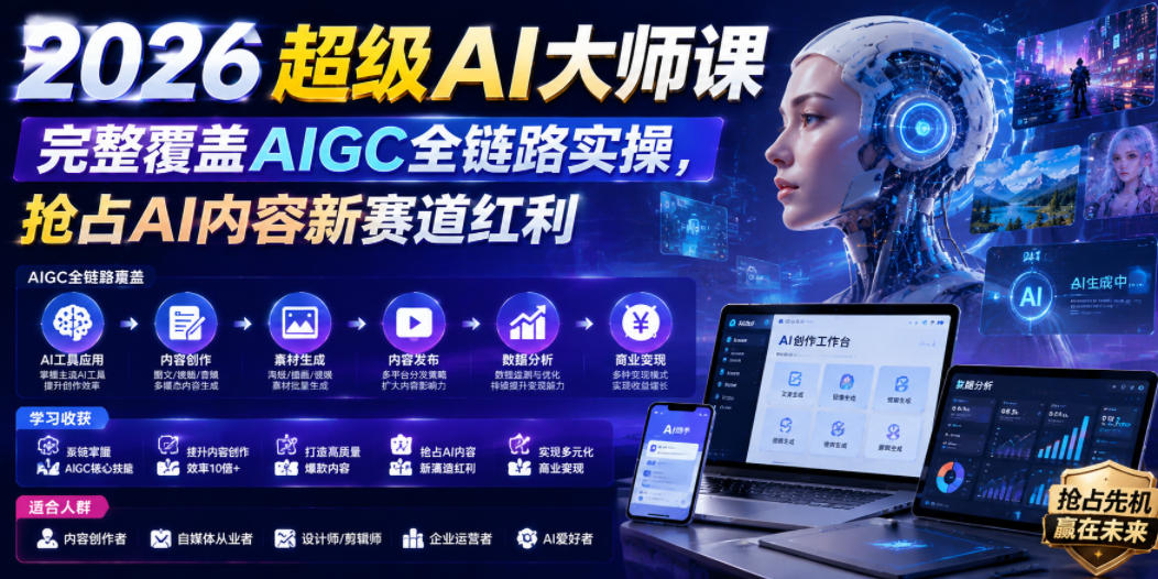 2026超级AI大师课，完整覆盖AIGC全链路实操，抢占AI内容新赛道红利-第一资源库