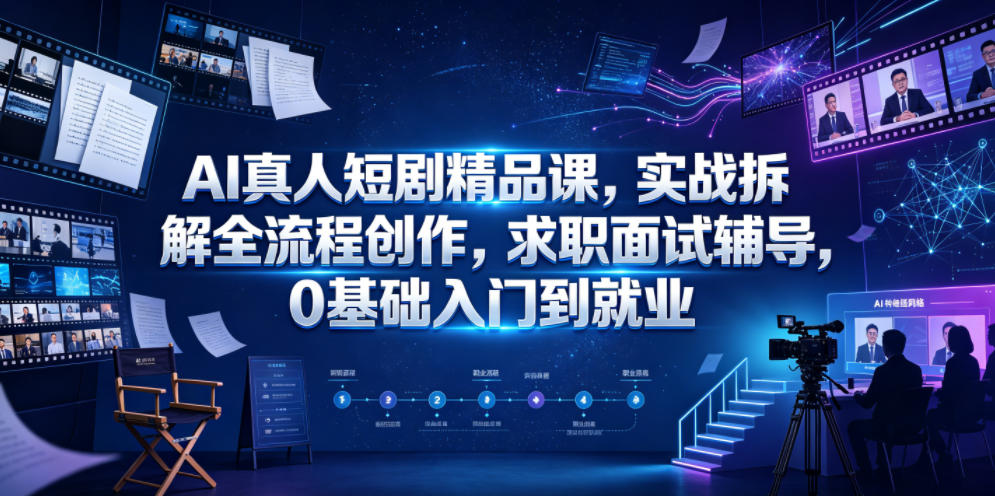 AI真人短剧精品课，实战拆解全流程创作，求职面试辅导，0基础入门到就业-第一资源库