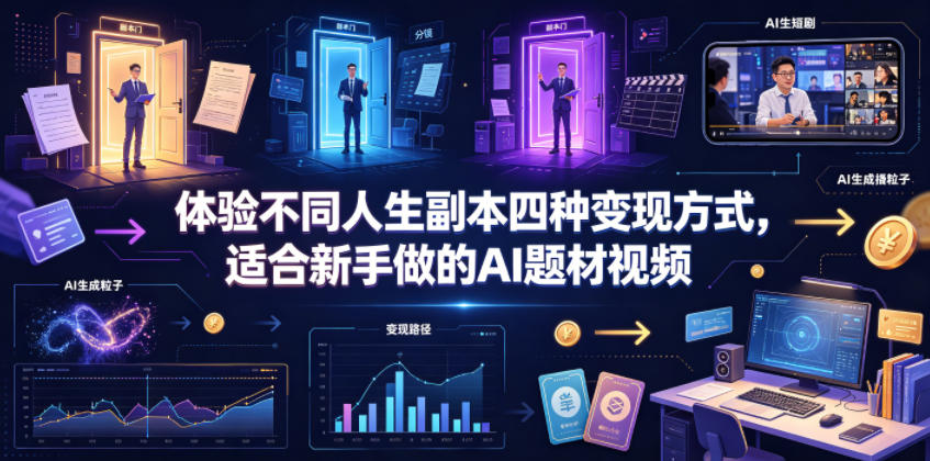 体验不同人生副本四种变现方式，适合新手做的AI题材视频-第一资源库