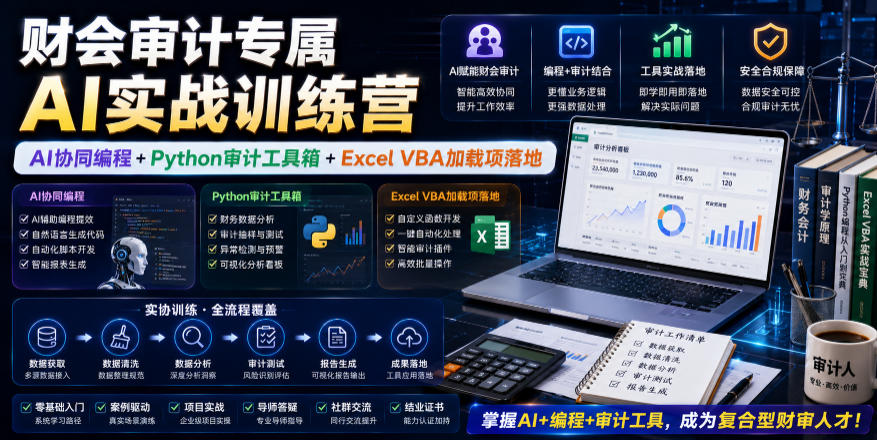 财会审计专属AI实战训练营｜AI协同编程+Python审计工具箱+Excel VBA加载项落地-第一资源库