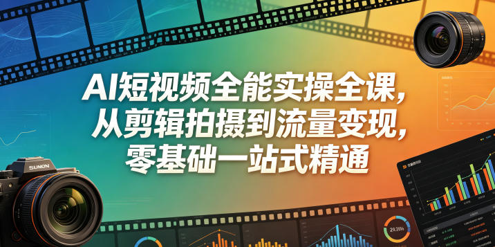 AI短视频全能实操全课，从剪辑拍摄到流量变现，零基础一站式精通-第一资源库