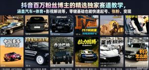 抖音百万粉丝博主的精选独家赛道教学，涵盖汽车+体育+影视解说等，零基础也能快速起号、涨粉、变现-第一资源库
