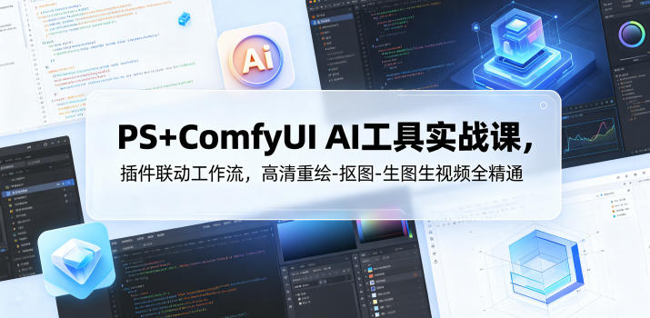 PS+ComfyUI AI工具实战课，插件联动工作流，高清重绘-抠图-生图生视频全精通-第一资源库