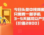 今日头条中视频搬运项目，只需要一部手机3-5天就可以产生利润（价值2800元）-第一资源库