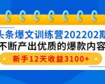 头条爆文训练营202202期,不断产出优质的爆款内容,新手12天收益3100+-第一资源库
