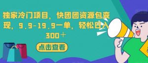 独家冷门项目,快团团资源包变现,9.9-19.9一单,轻松日入300+【揭秘】-第一资源库
