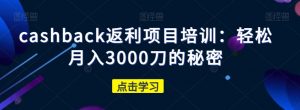 cashback返利项目培训:轻松月入3000刀的秘密-第一资源库