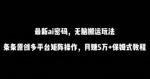 最新ai流量密码，傻瓜式搬运玩法，条条原创，多平台矩阵操作，月赚5万+保姆式教程【揭秘】-第一资源库