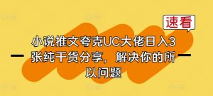 小说推文夸克UC大佬日入3张纯干货分享,解决你的所以问题-第一资源库