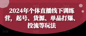 2024年个体直播训练营，起号、货源、单品打爆、投流等玩法-第一资源库