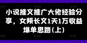 小说推文推广大佬经验分享，女频长文1天1万收益爆单思路(上)-第一资源库
