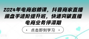 2024年电商必修课，抖音商家直播操盘手进阶提升班，快速突破直播电商业务停滞期-第一资源库