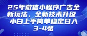 2025年微信小程序最新玩法纯小白易上手,稳定日入多张,技术全新升级【揭秘】-第一资源库
