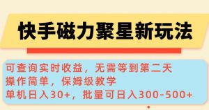 快手磁力新玩法，可查询实时收益，单机30+，批量可日入3到5张【揭秘】-第一资源库